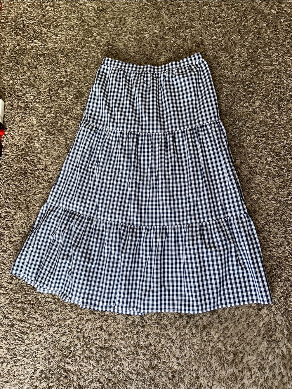 Abercrombie & Fitch Navy and White Gingham Tiered Cotton Maxi Skirt - Women’s M